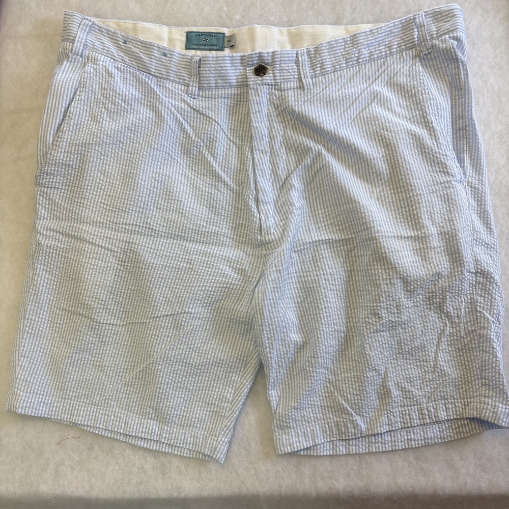 Castaway Nantucket Island Men Embroidered Cape Cod Blue‎ Seersucker Shorts 40x8